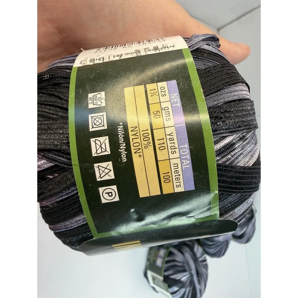 Lion Brand Yarn Incredible Ribbon Yarn Lot Of 17 Accent On Black 100% Nylon